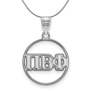 Sterling Silver Pi Beta Phi Medium Circle Greek Necklace - 24 Inch